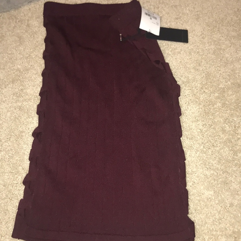 Burgundy bodycon skirt with lattice detail